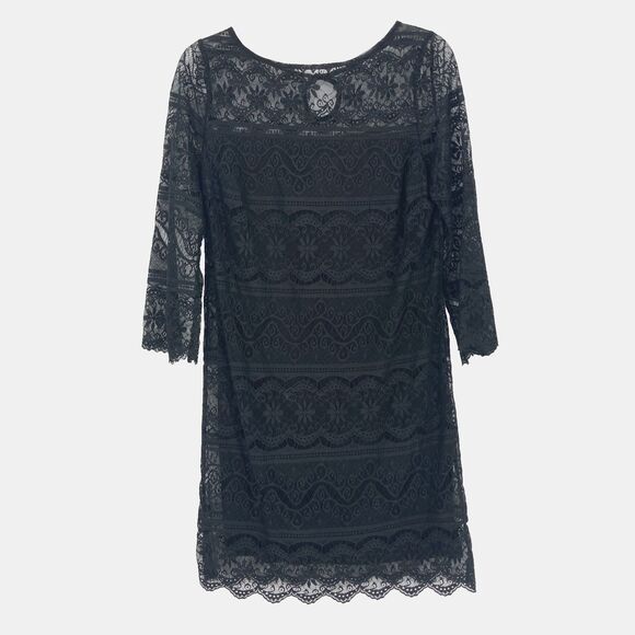 Max Studio Lace Tunic Dress MEDIUM Black Floral Cocktail Whimsigoth Witchy - Picture 1 of 12